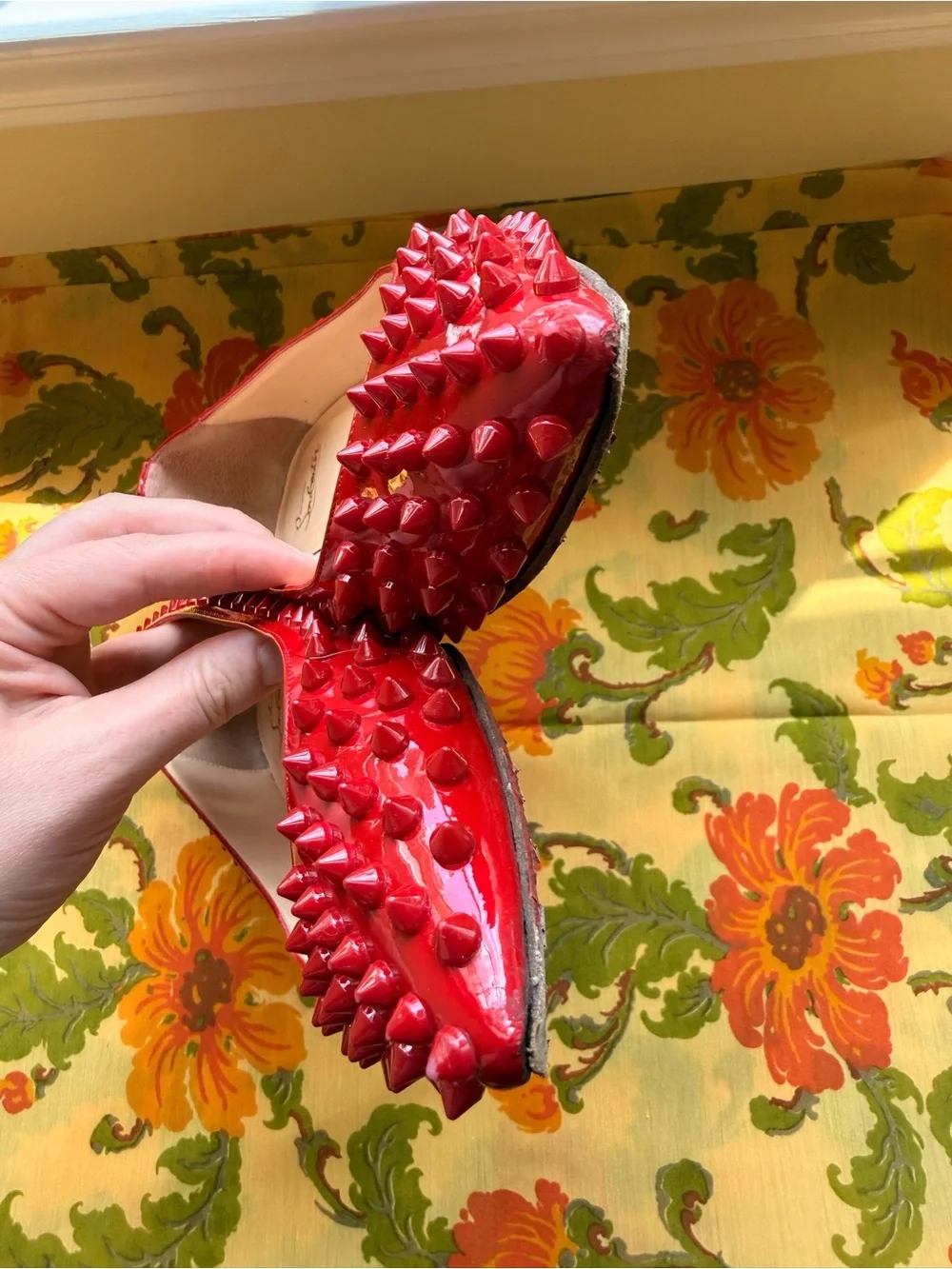 Christian Louboutin Pigalle Spikes Red Patent Flat Sz 37